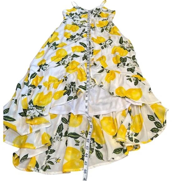 Lulus - Afternoon Air Yellow Lemon Print High-Low Midi Dress - Size M - Picture 10 of 13